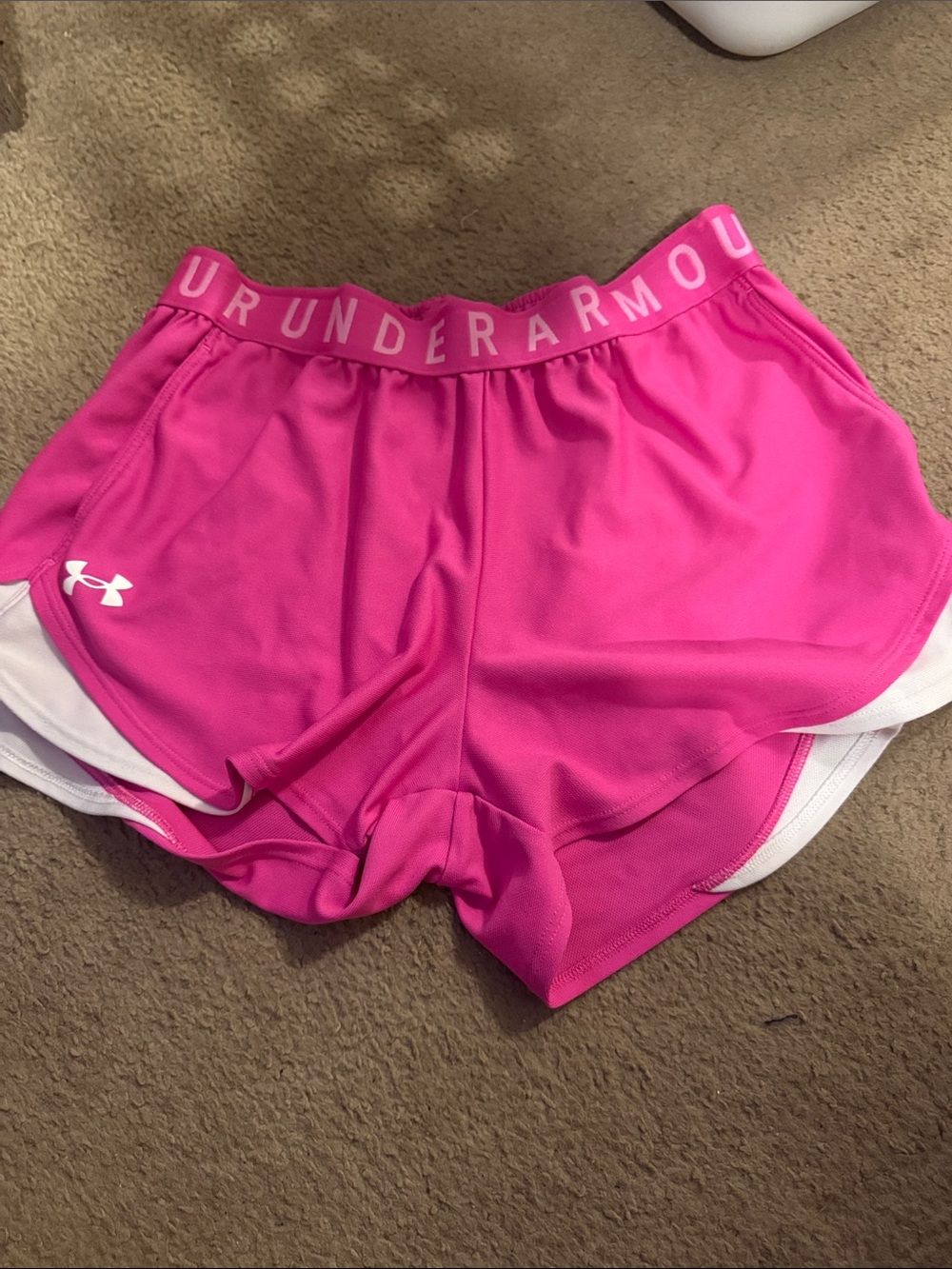 Under Armour Hot Pink Women's Athletic Shorts with White Trim